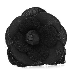 Chanel Black Tweed Camelia Brooch